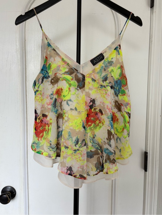 ASTR Tops - ASTR the Label Neon Floral Flyaway Asymmetric Cami Tank Top Size M